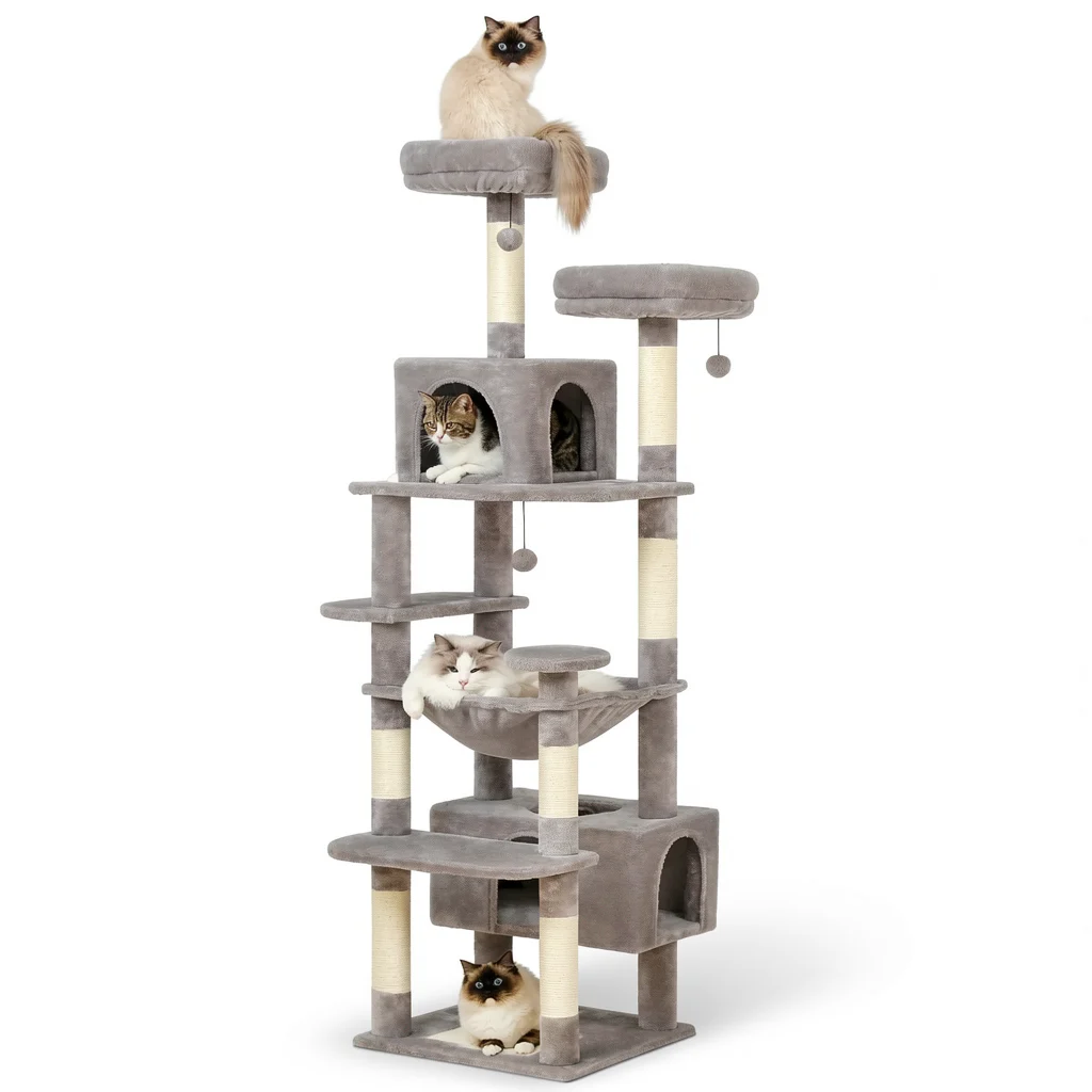 The Cat Penthouse — Multi-Level Tree with Wide Hammock