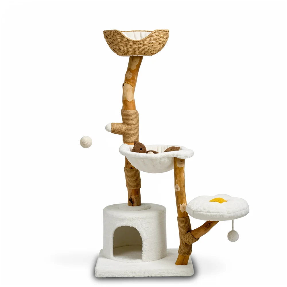 Large Cat Tree Tower - Sisal Posts, Wicker Bed and Flower Condo lifestyle