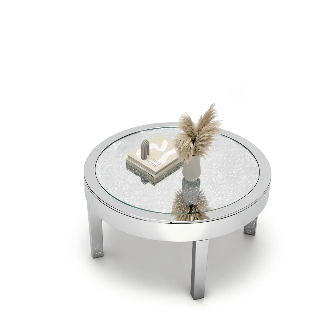 Silver Round Mirrored Coffee Table - Glass Accent Table