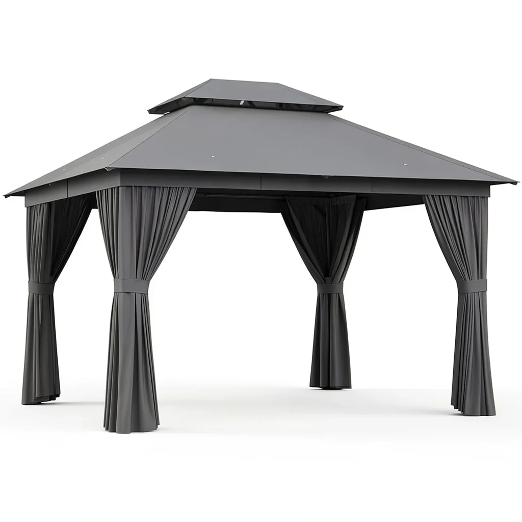 10×12 ft Double-Roof Aluminum Gazebo with UV50 Canopy