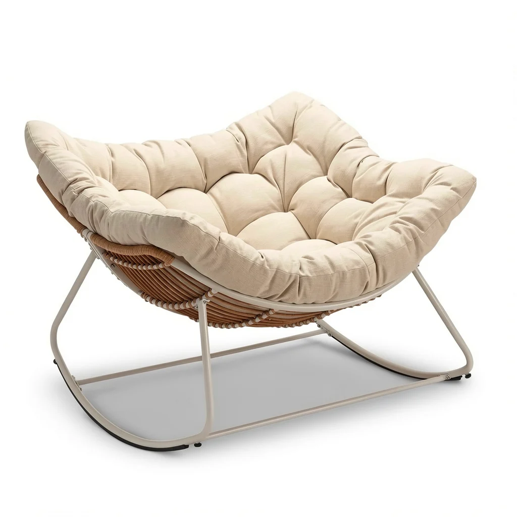 Oversized Papasan Egg Chair — Outdoor Wicker Rocker with Cushion
