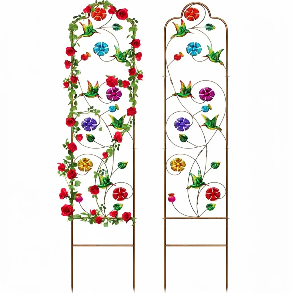 Arched Bronze-Finish Metal Garden Trellis with Decorative Detail