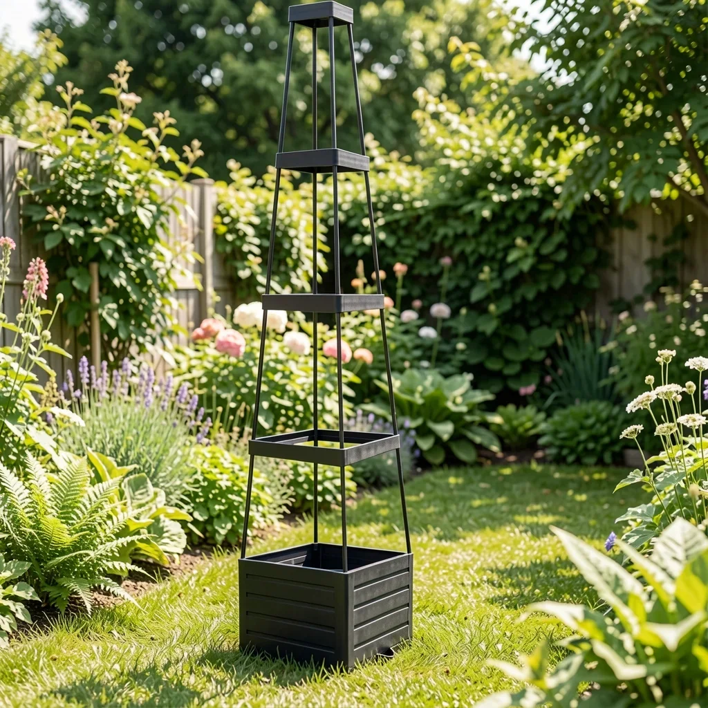 Self-Watering Raised Planter Box with 57" Climbing Trellis lifestyle