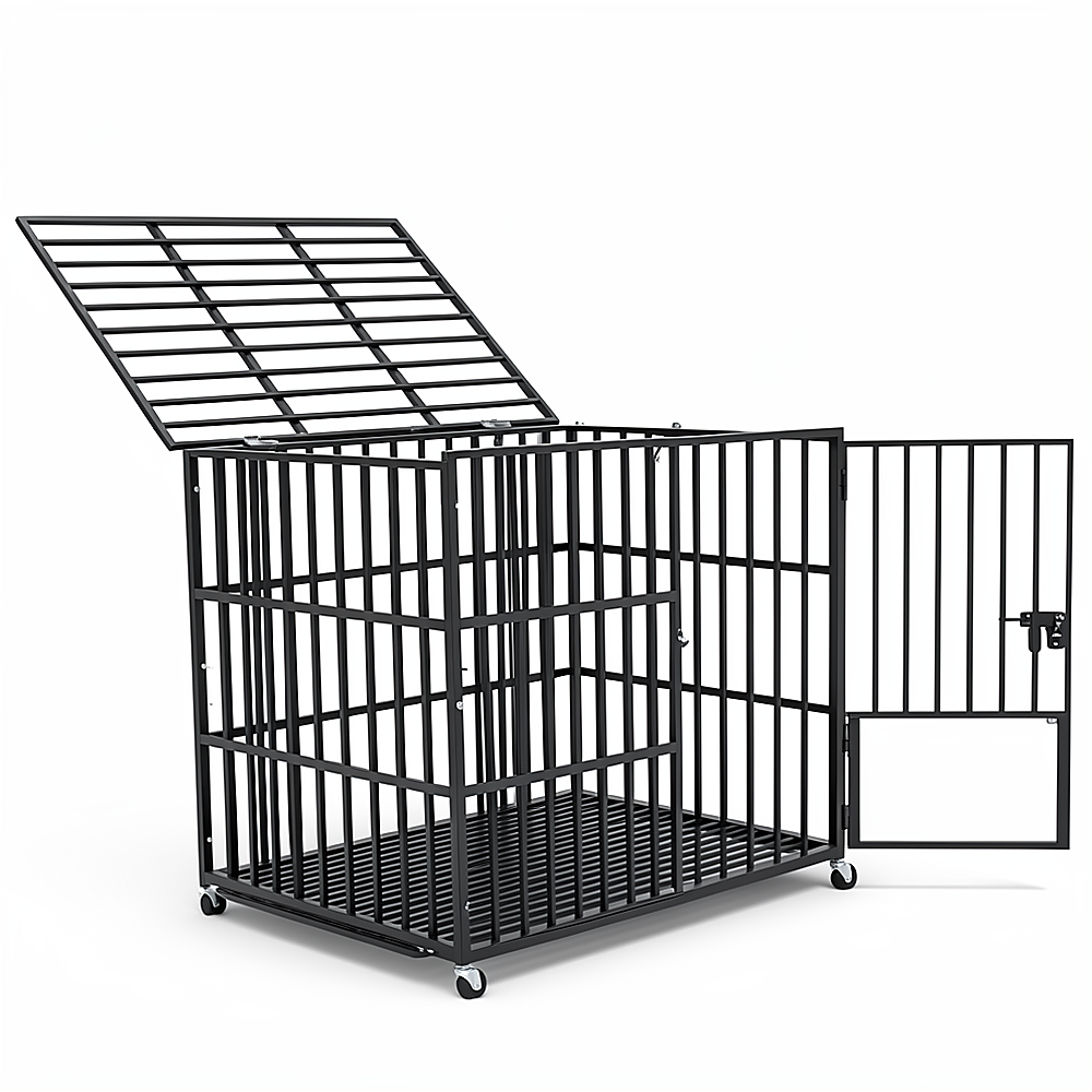 Rolling Heavy XXL Large Pet Cage Thick Metal Dog Crate Kennel Playpen with Tray