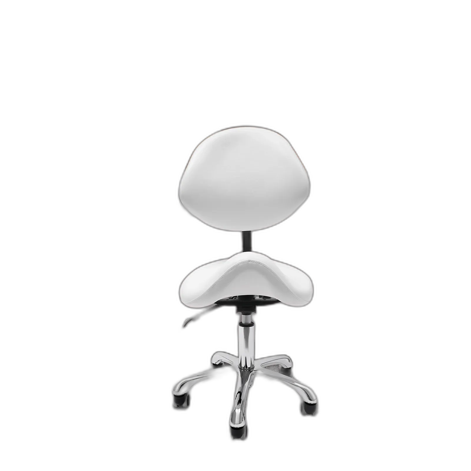Rolling Saddle Stool — Adjustable Height with Backrest, Lockable Wheels