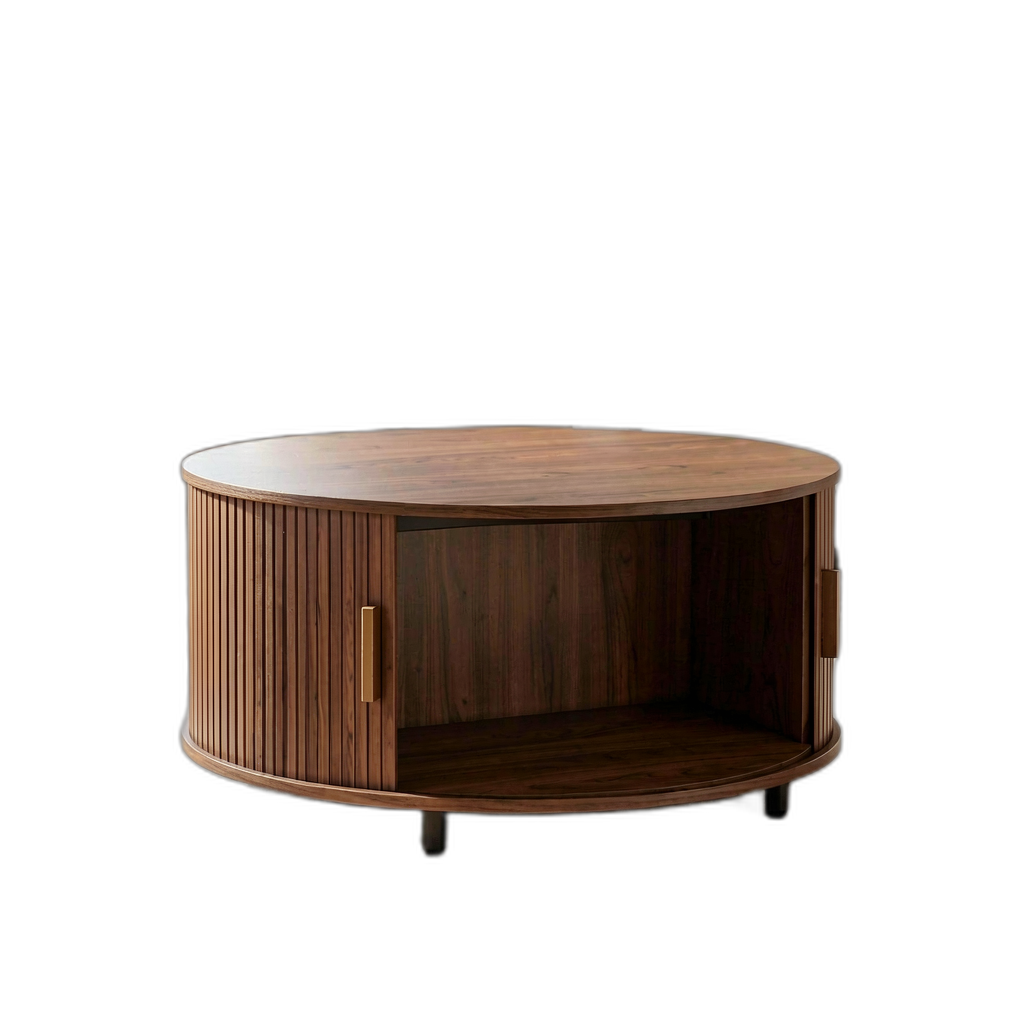 The Sliding-Door Coffee Table — Fluted Walnut, Hidden Storage