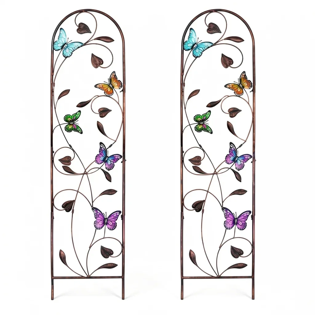 Set of 2 Butterfly Metal Garden Trellises, 45.5" Tall
