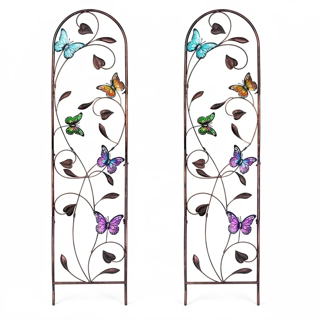 Butterfly Metal Garden Trellis, 5 Ft Tall — Set of 2