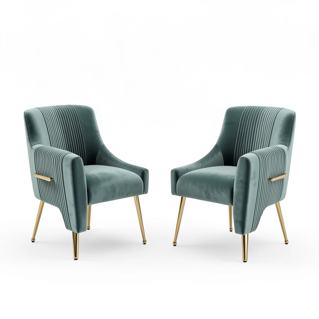 Boucle Velvet Dining Chairs (Set of 2) — Pleated Glam with Gold Legs