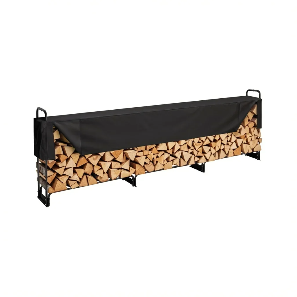 12.7 ft Heavy-Duty Firewood Rack with Waterproof Cover