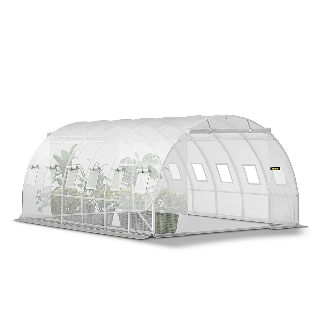 Walk-In Tunnel Greenhouse with Steel Hoops & Two Zippered Doors
