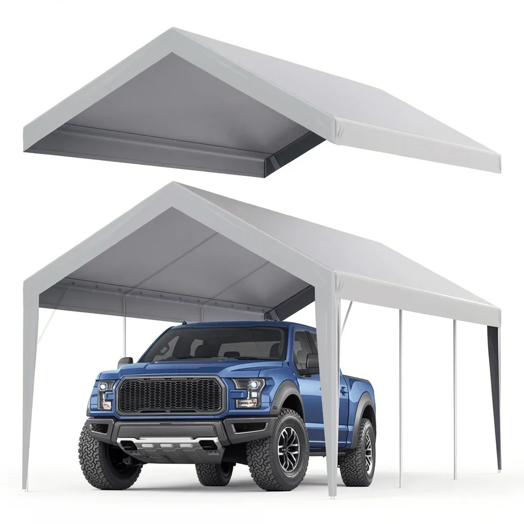 SucceBuy Replacement Carport Canopy Cover with Ball Bungees