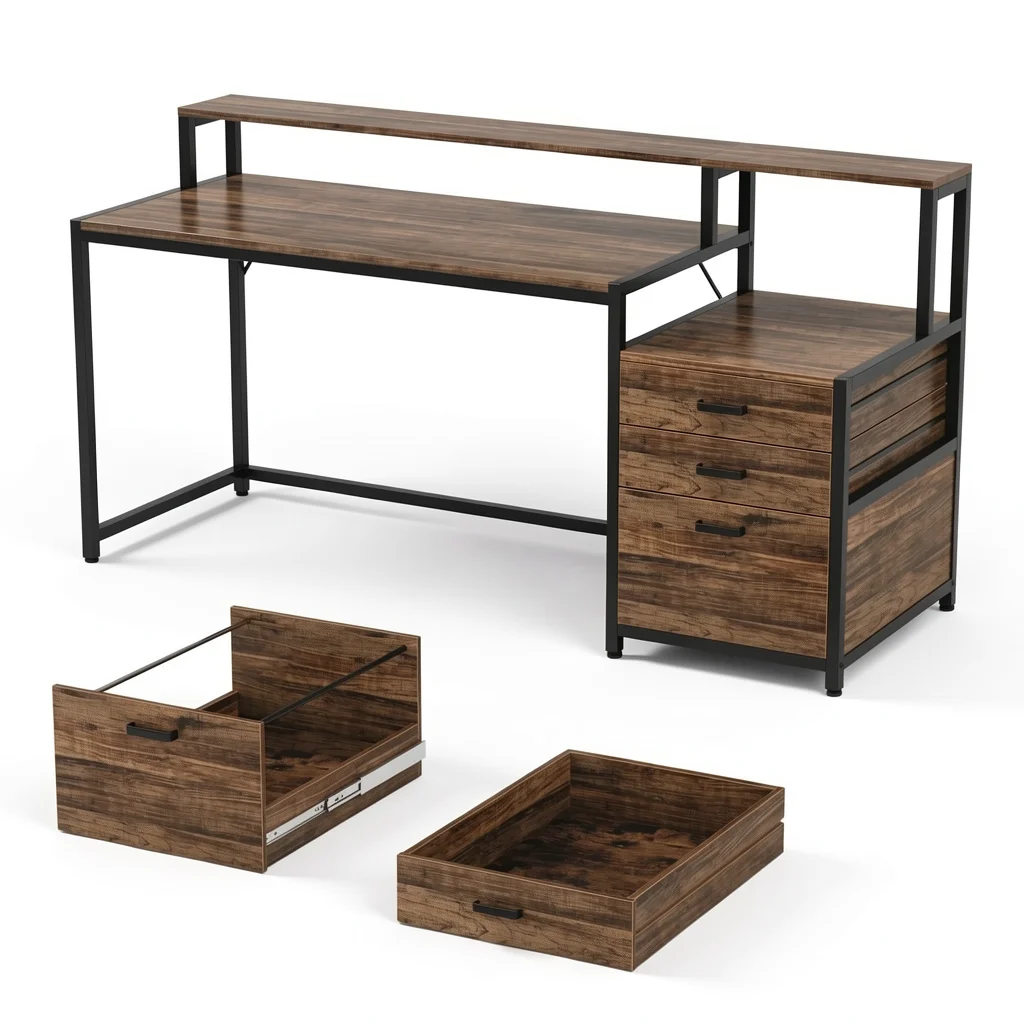 The Desk That Doesn't Wobble — Industrial with File Drawer