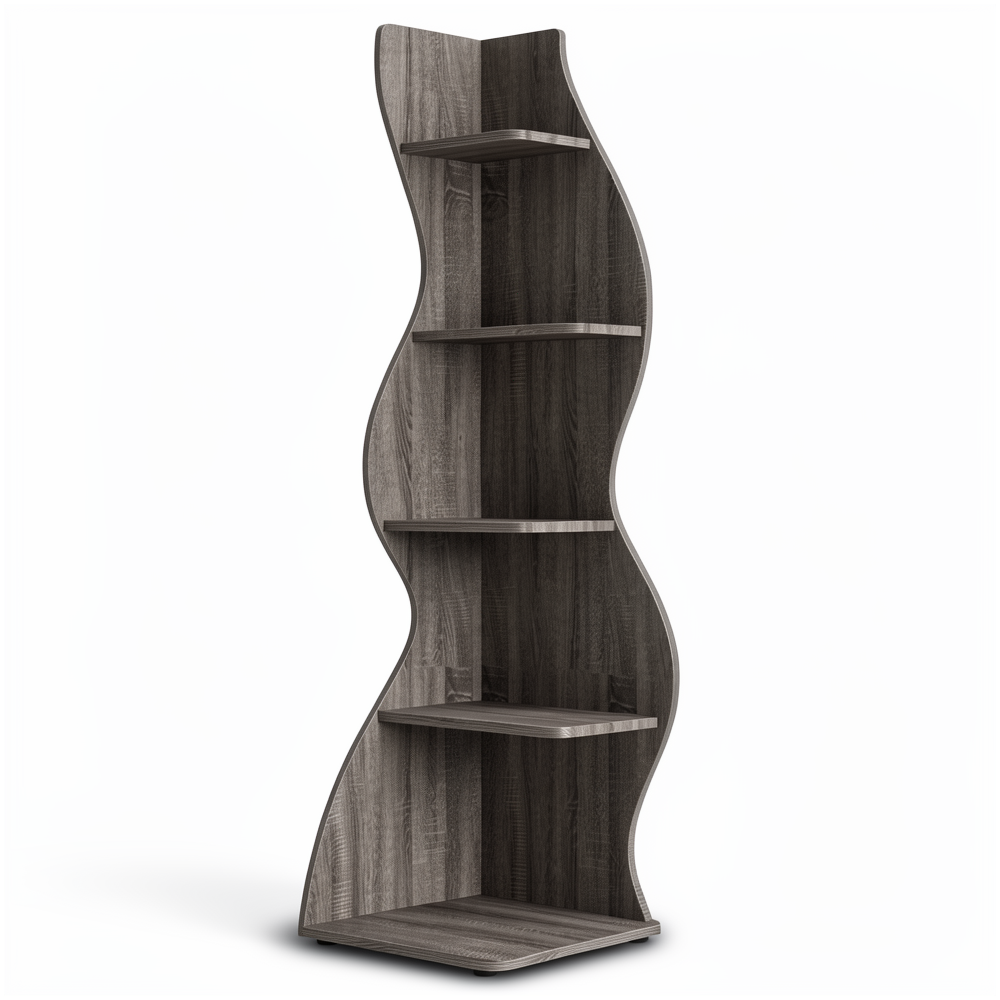 Corner Bookshelf - 5-Tier Modern White Display Shelf