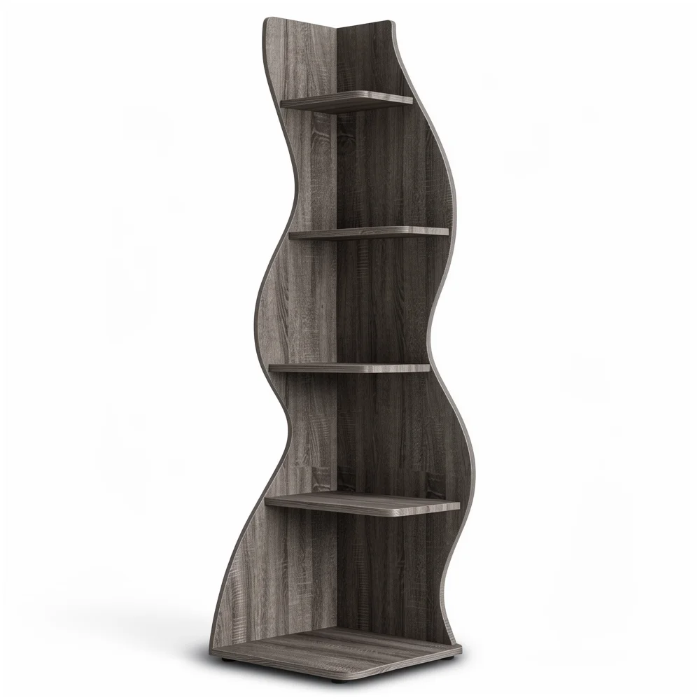 Corner Bookshelf - 5-Tier Modern White Display Shelf