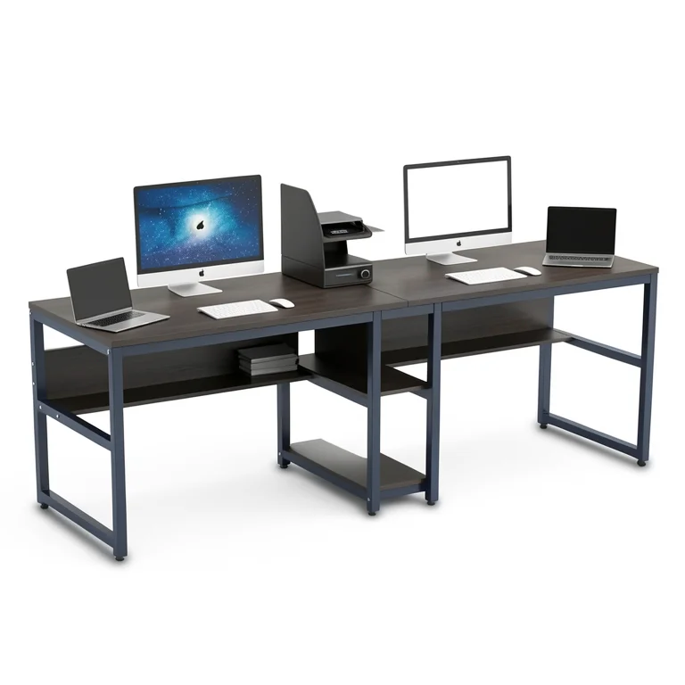 The Two-Person Desk — Rustic Workstation with Bookshelf lifestyle