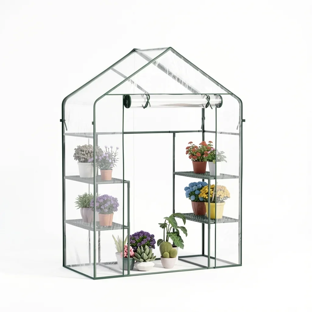 5×2.5×6.5 ft Walk-In Greenhouse with 6 Shelves and Roll-Up Door