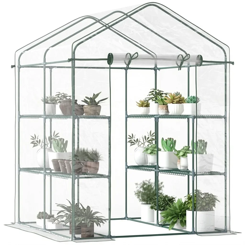 5×5×6 Ft Walk-In Greenhouse with Shelving & Roll-Up Door