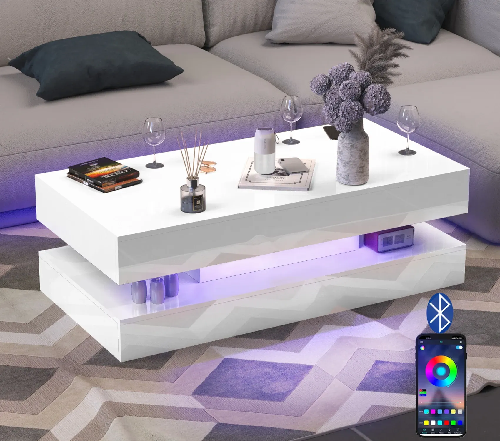 The RGB Coffee Table — App-Controlled, High-Gloss Top lifestyle