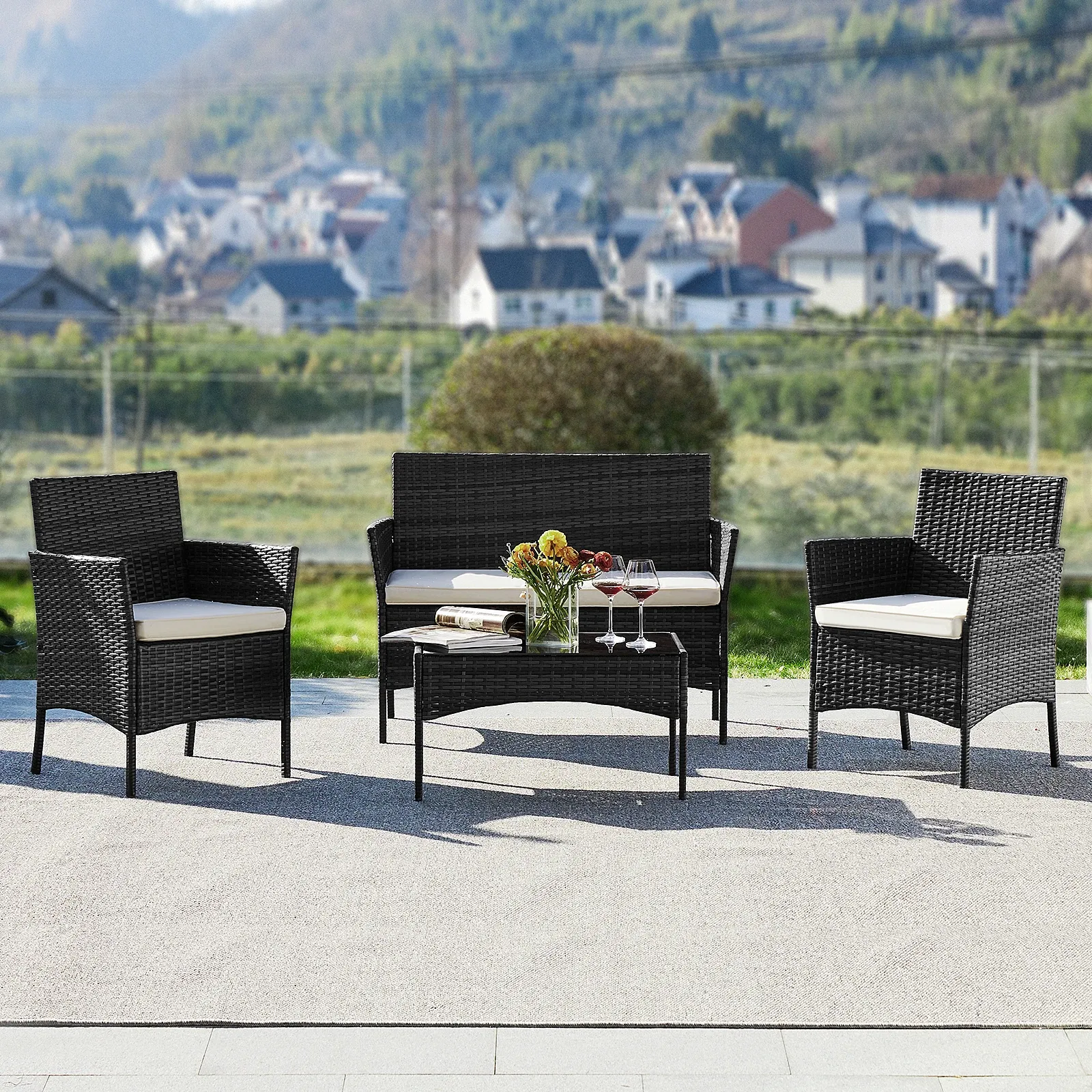Wicker Patio Conversation Set - 4-Piece Cushioned Seating lifestyle
