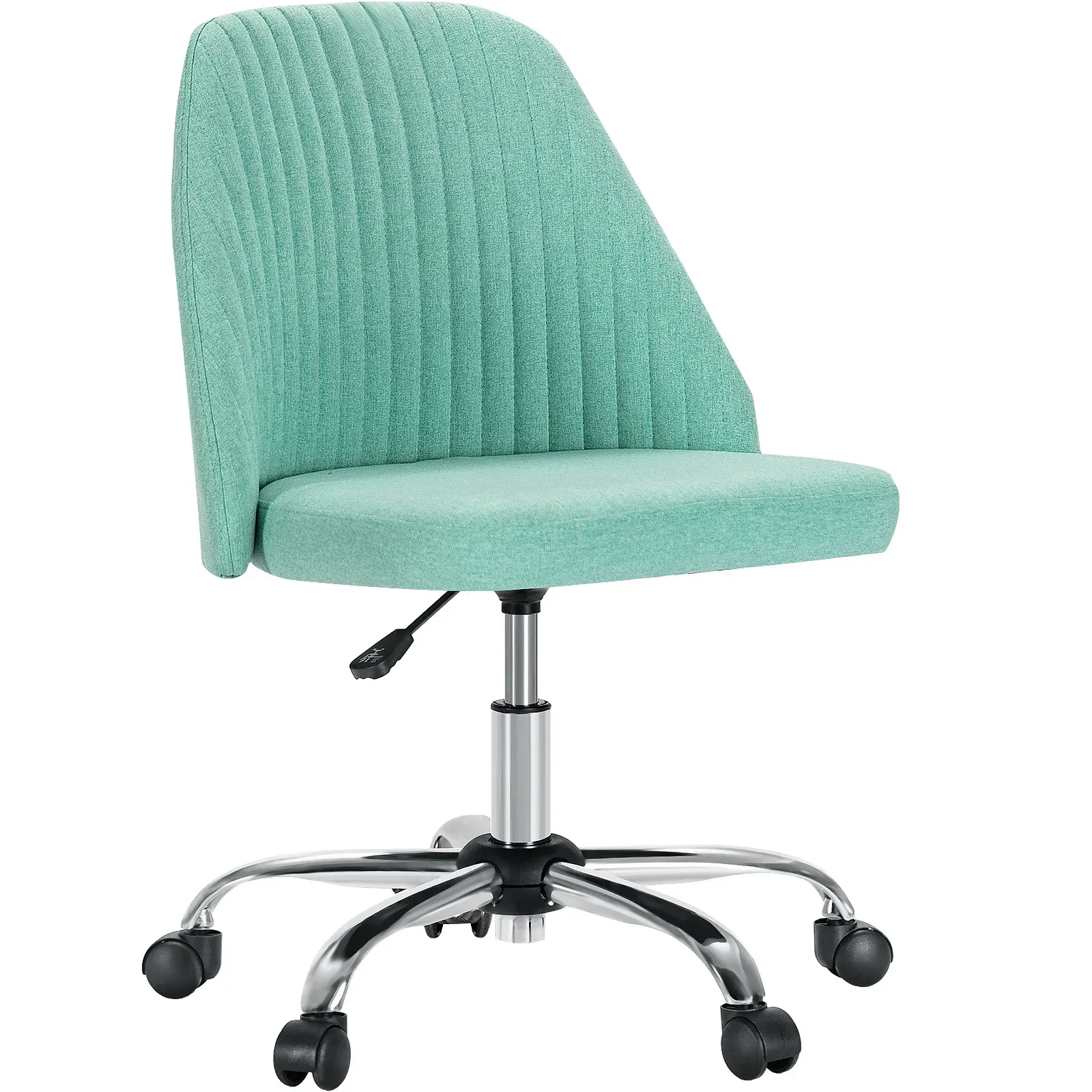 Armless Vanity Swivel Chair — Compact Fabric Office Chair on Casters
