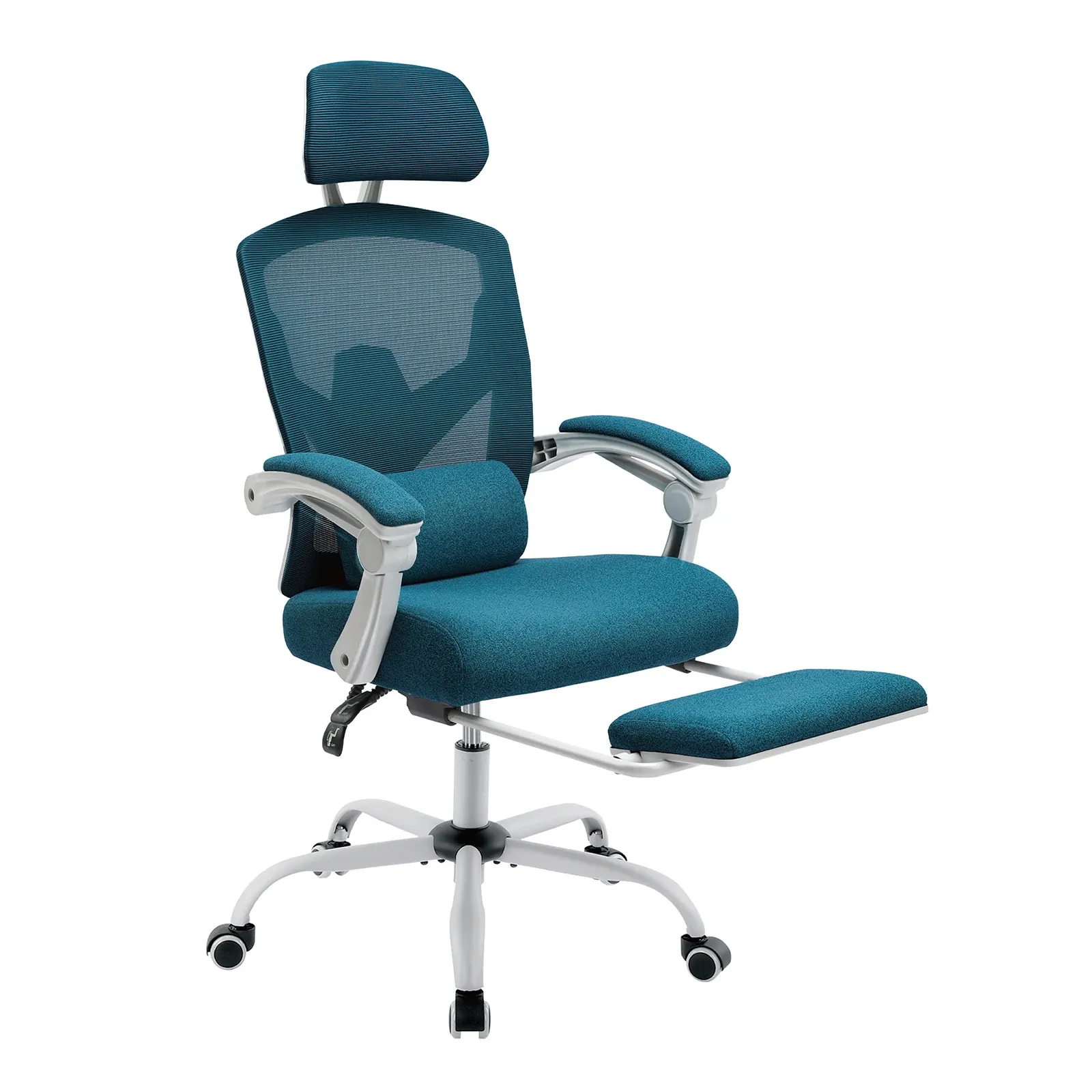 Reclining High-Back Mesh Office Chair — Lumbar Pillow & Footrest