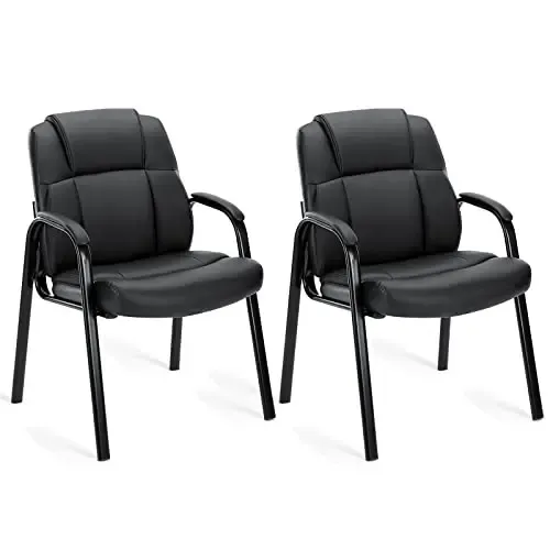 Faux-Leather Reception Chair — No-Wheels Guest Chair with Padded Arms