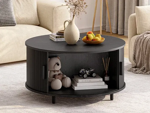 The Sliding-Door Coffee Table — Fluted Walnut, Hidden Storage