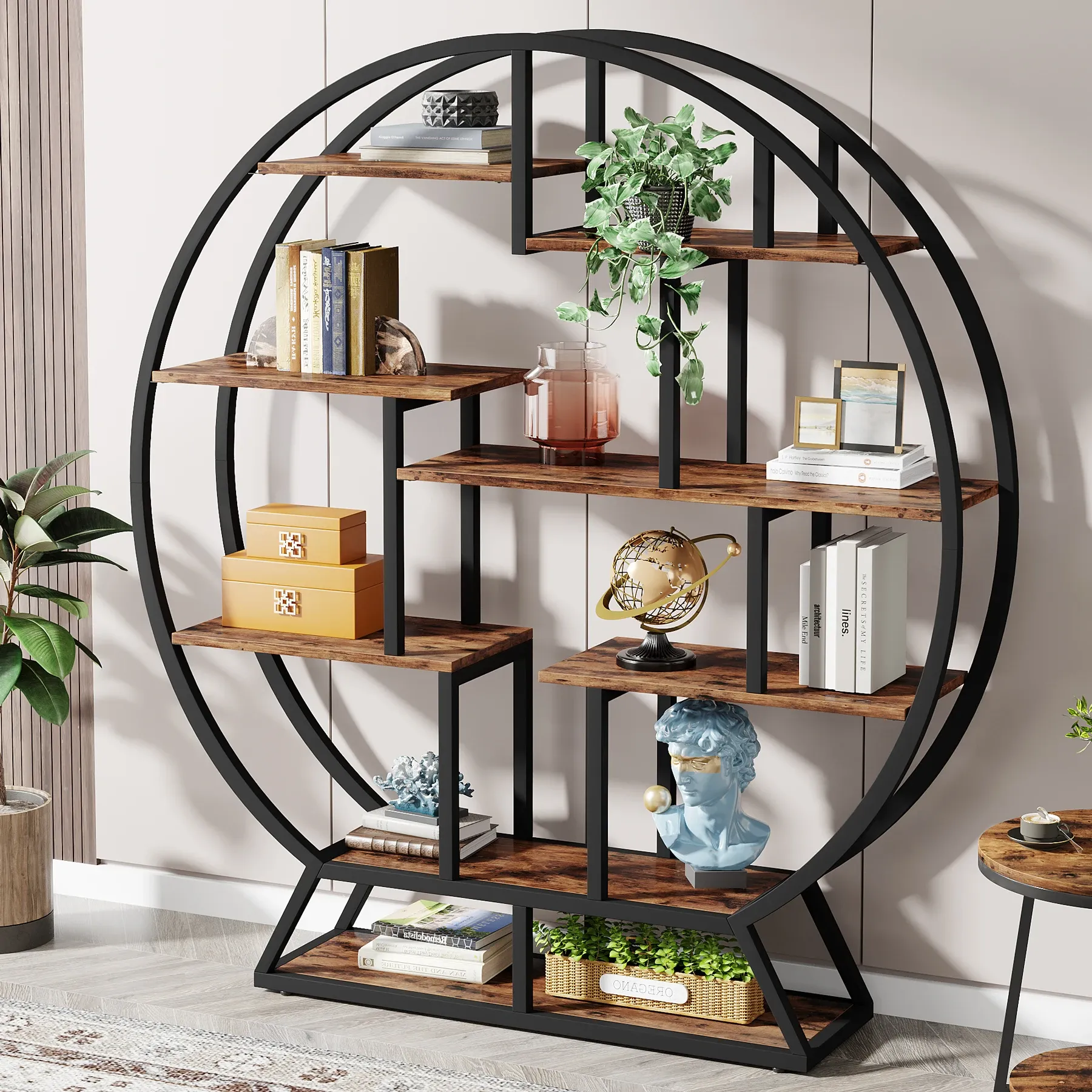 The Round Industrial Etagere — Staggered Shelf Display