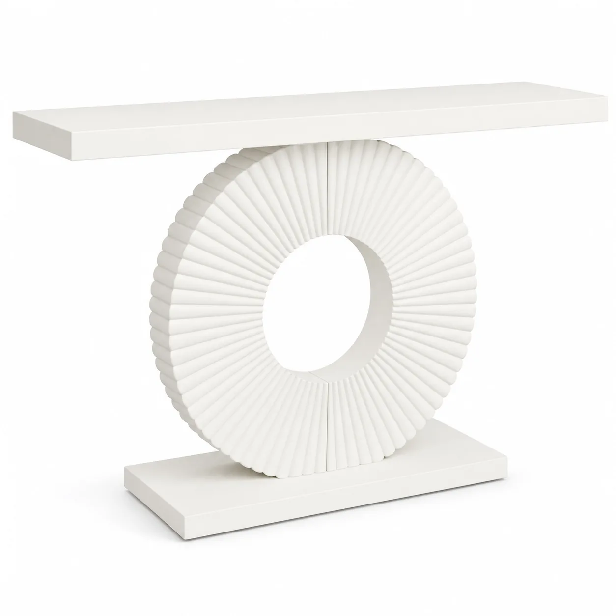 White Modern Console Table with Geometric Base, 40 inch Wood Entryway Table Sofa Table Narrow Long Table