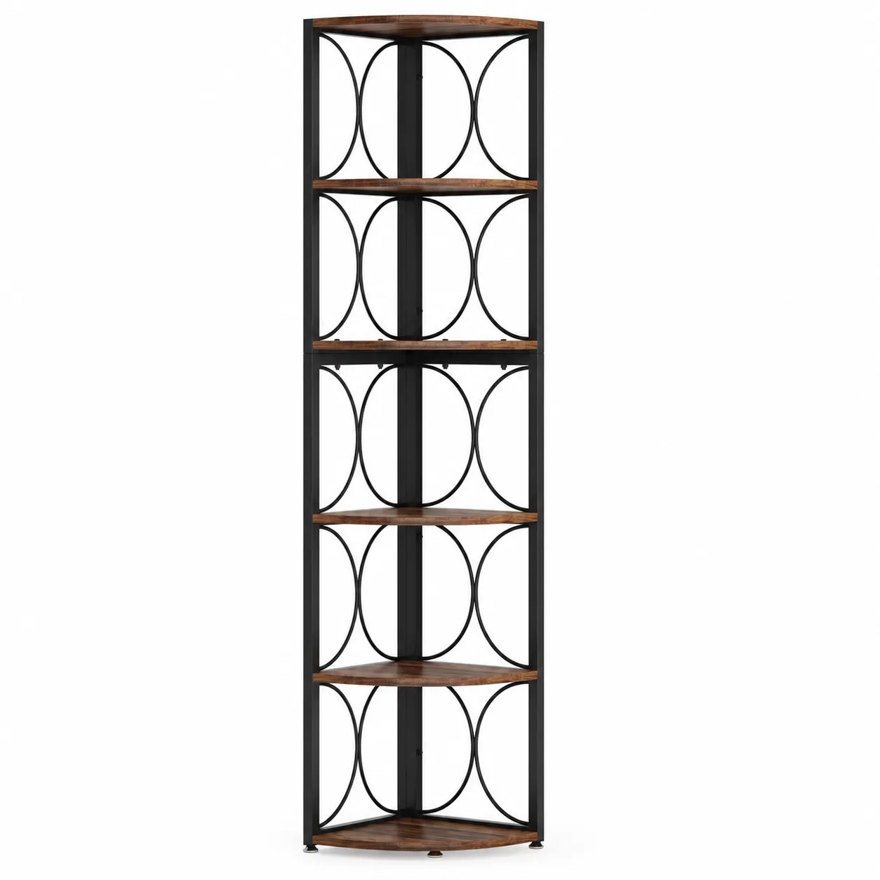 Chocolate 67 inch Tall Corner Shelf, 6 Tier Rustic Corner Bookshelf Bookcase Storage Rack Standing Shelving Unit