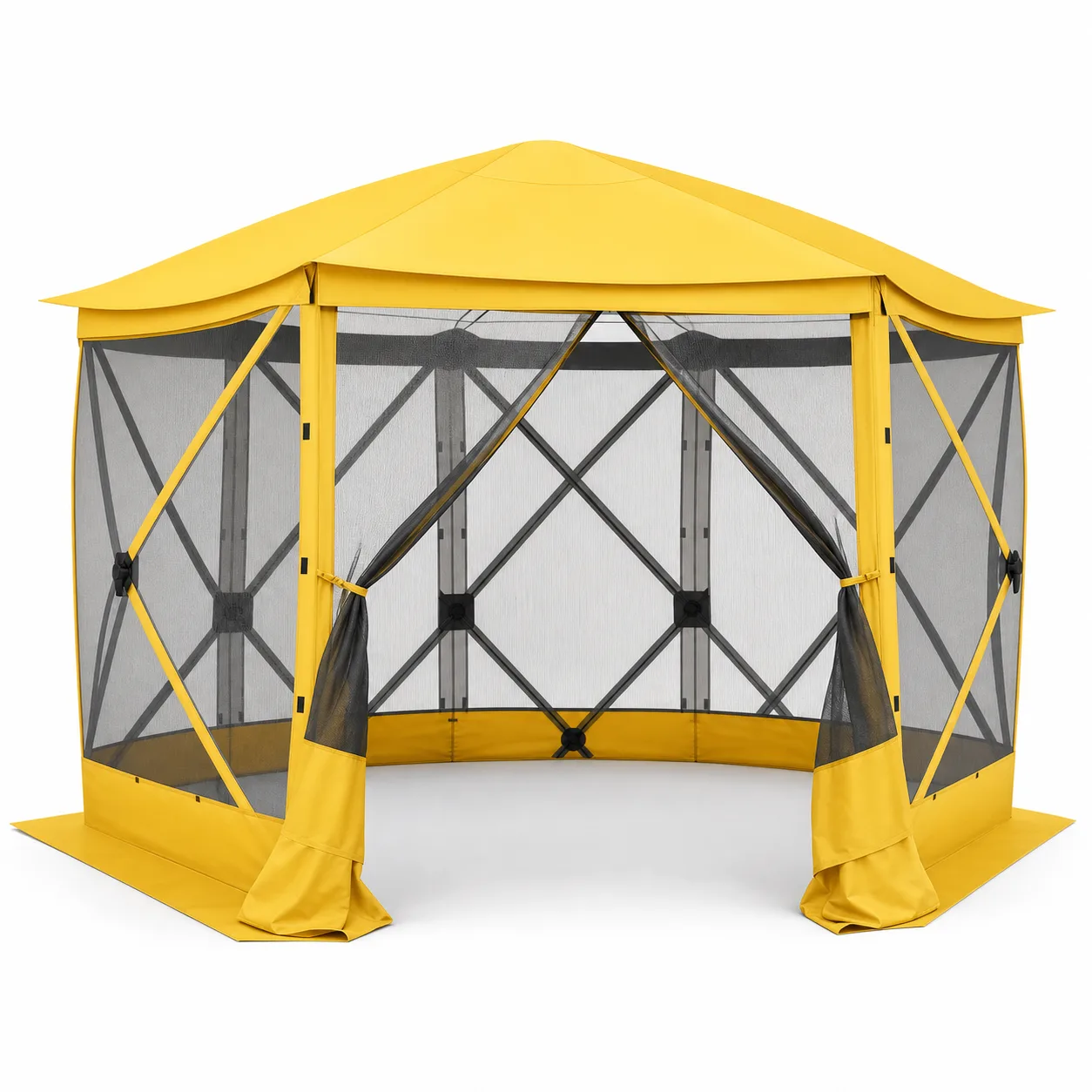 Yellow Pop up Gazebo Screen Tent Screen House for Camping, 12x12 Screen Room with Removable Roof, Outdoor Screened Gazebo with Netting