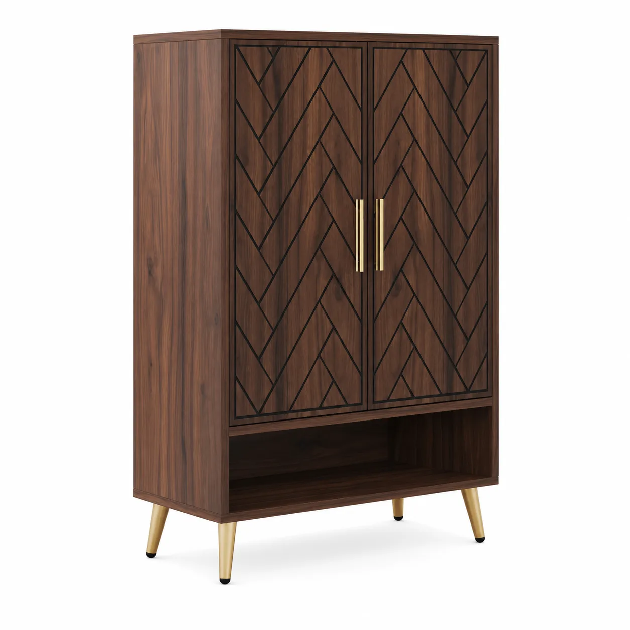 Brown 6-Tier Shoe Cabinet with Doors, Walnut Wooden Shoe Storage Cabinet with Adjustable Shelves for Entryway