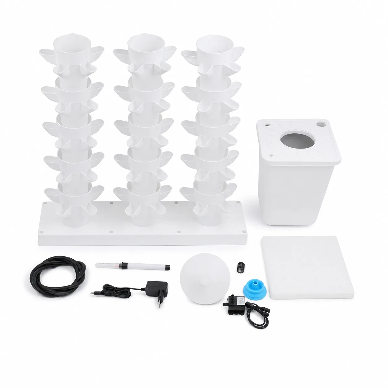 White 45-Holes Hydroponic Garden Vertical Tower| Hidroponia Growing System Vegetable Planter for Balcony Garden Greenhouse