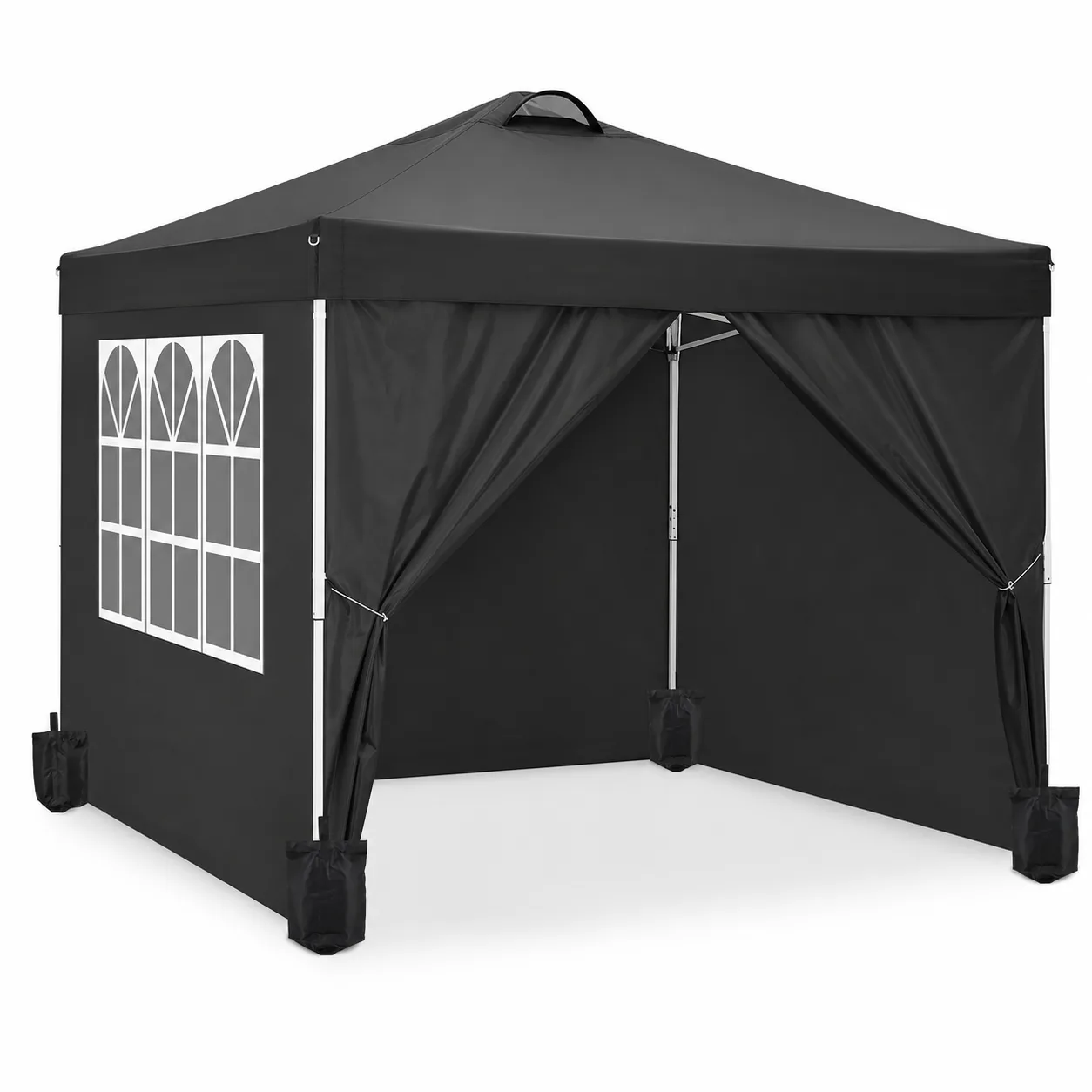 Black 10x10 Pop Up Canopy Tent with 4 Removable Sidewalls, Commercial Gazebo Tent with Air Vent, 4 Sandbags