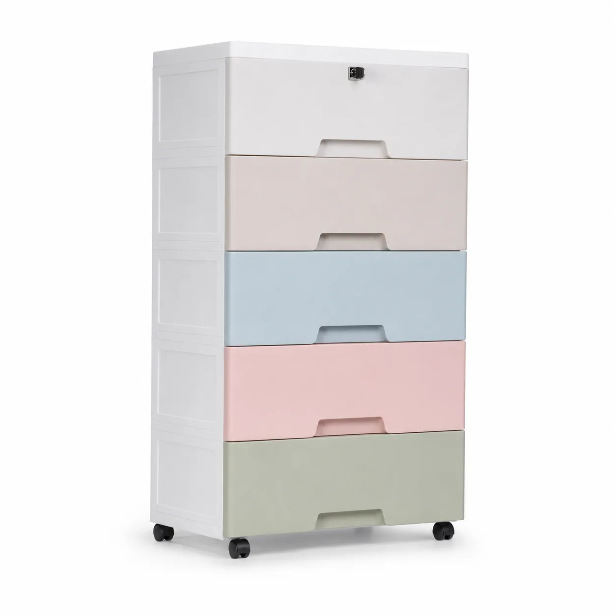 Multi 5-Drawer Plastic Storage Cabinet, Dust Proof Lockable Mobile Organizer with Removable Wheels for Garage Workshop Bathroom Closet