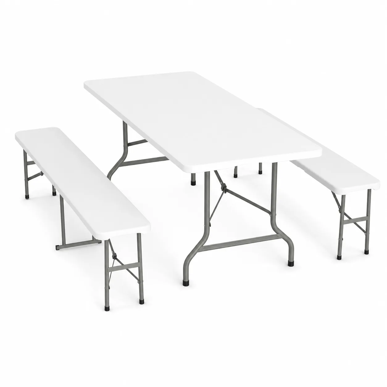 Army Green VINGLI 6 Feet 3-Piece Picnic Table Set with 2 Benches Folding Indoor Outdoor Furniture Smooth Tabletop White