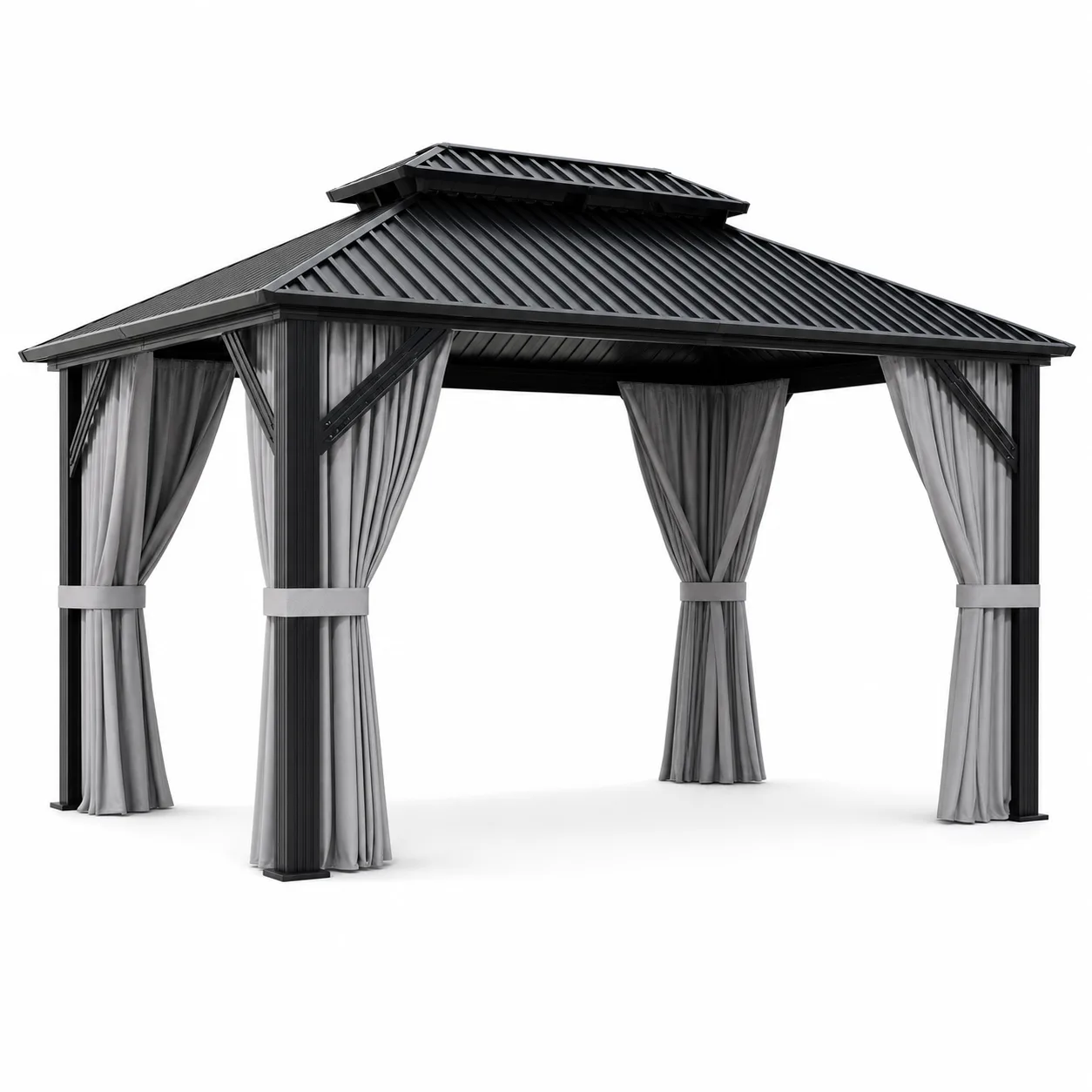 Black AirWire 10'x12' Gazebo Hardtop Gazebo, Aluminum Frame Pergola with Double Galvanized Steel Roof, Permanent Outdoor Metal Canopy