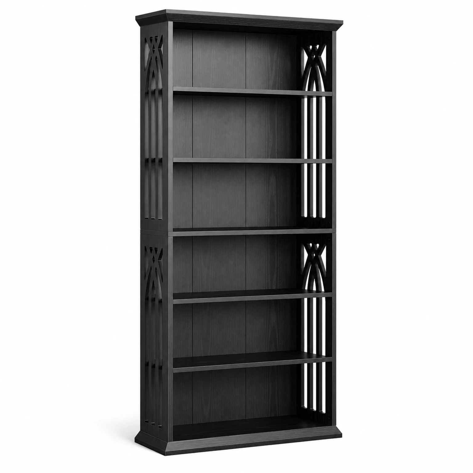 Black 6-Tier Bookshelf, 75-Inch Tall Bookcase, Large Bookshelves and Bookcases