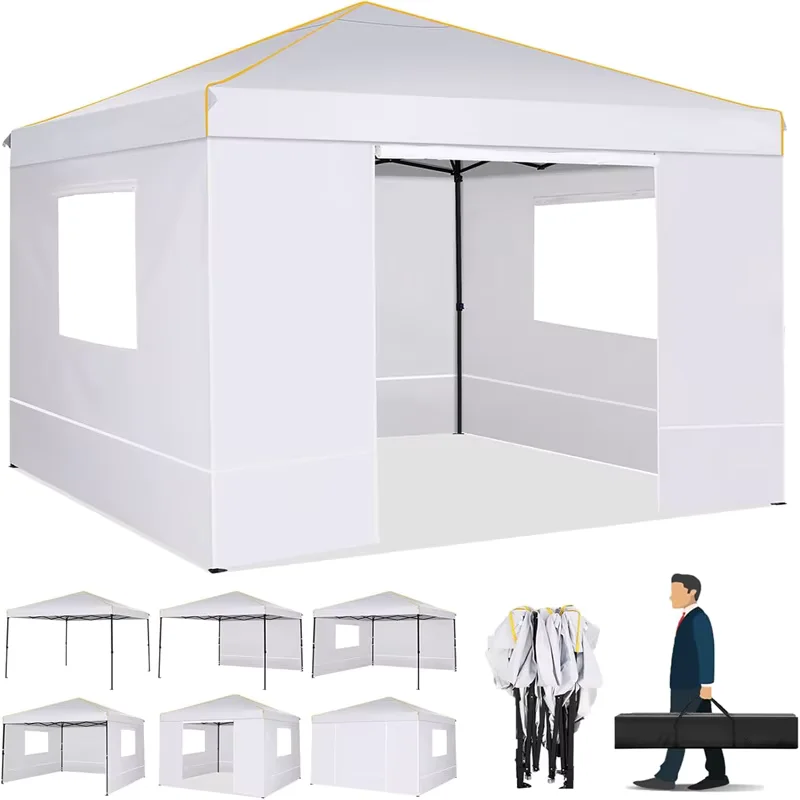 White 10x10ft Pop Up Canopy Gazebo Tent Awning With Mesh Window 4 Sidewall Carry Bag 4